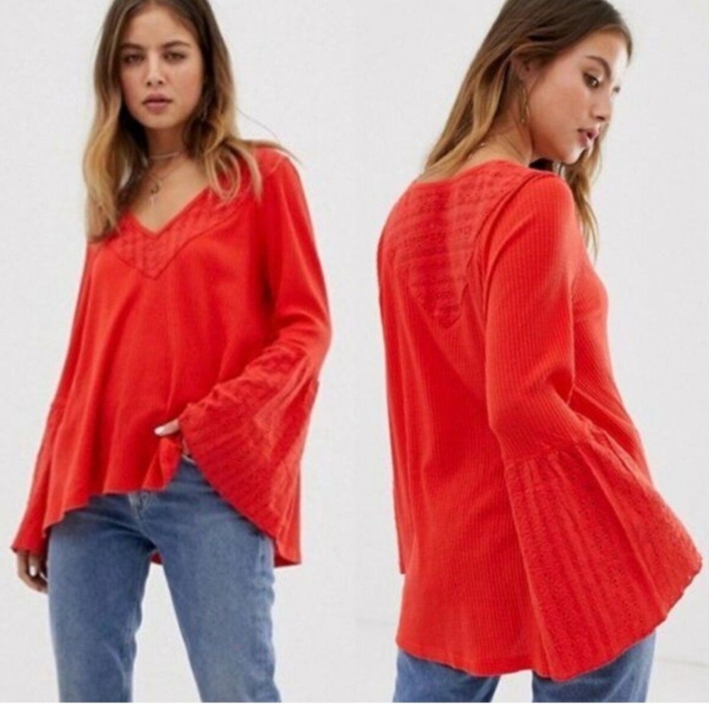 Free People Red Parisian Nights Top Blouse